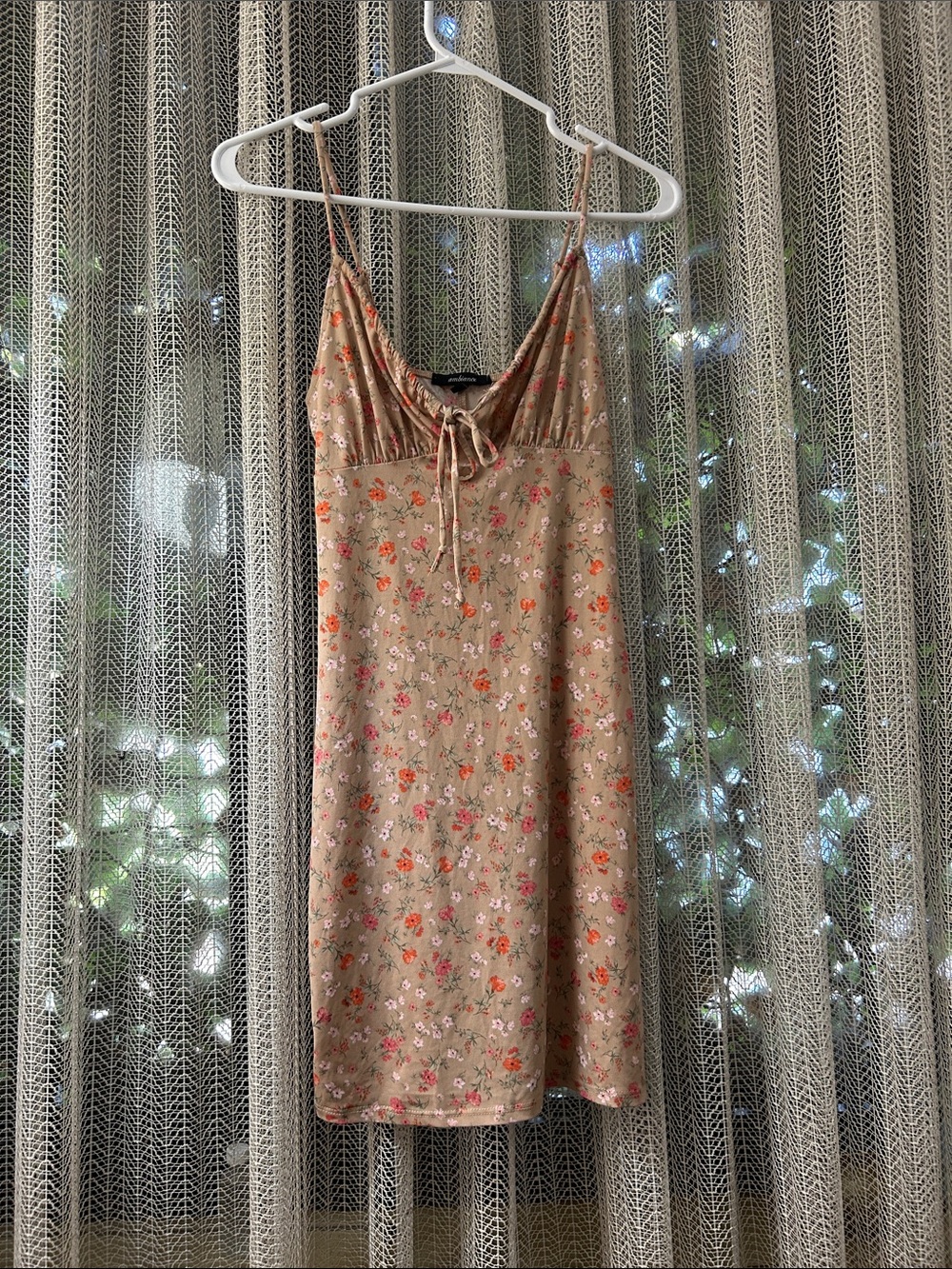 Ambiance Beige Floral Slip Dress with Pink & Orange Accents